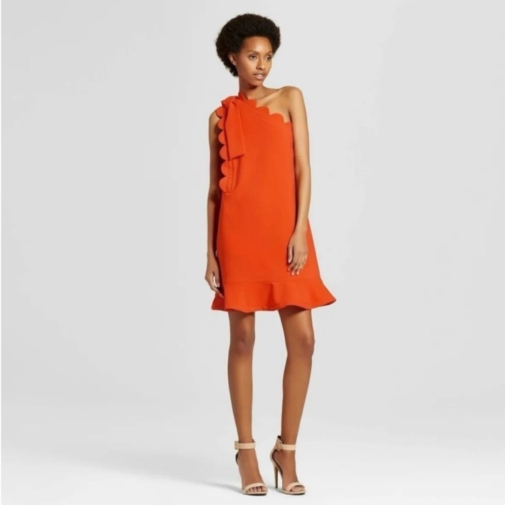 Victoria Beckham for Target Orange One Shoulder Scalloped Dress XS